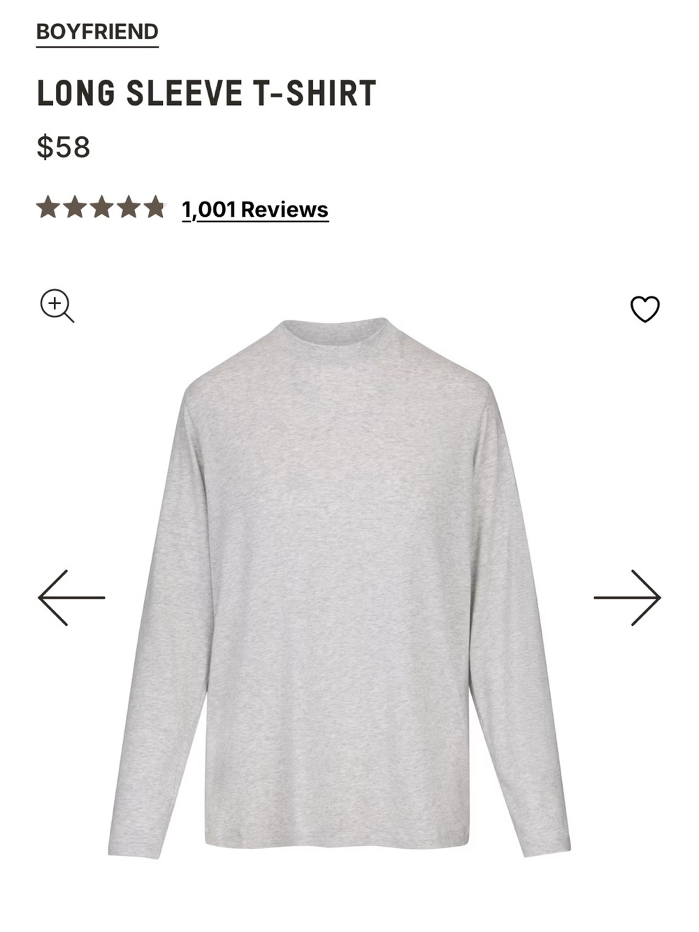 SKIMS Boyfriend Long Sleeve T-Shirt - Light Gray